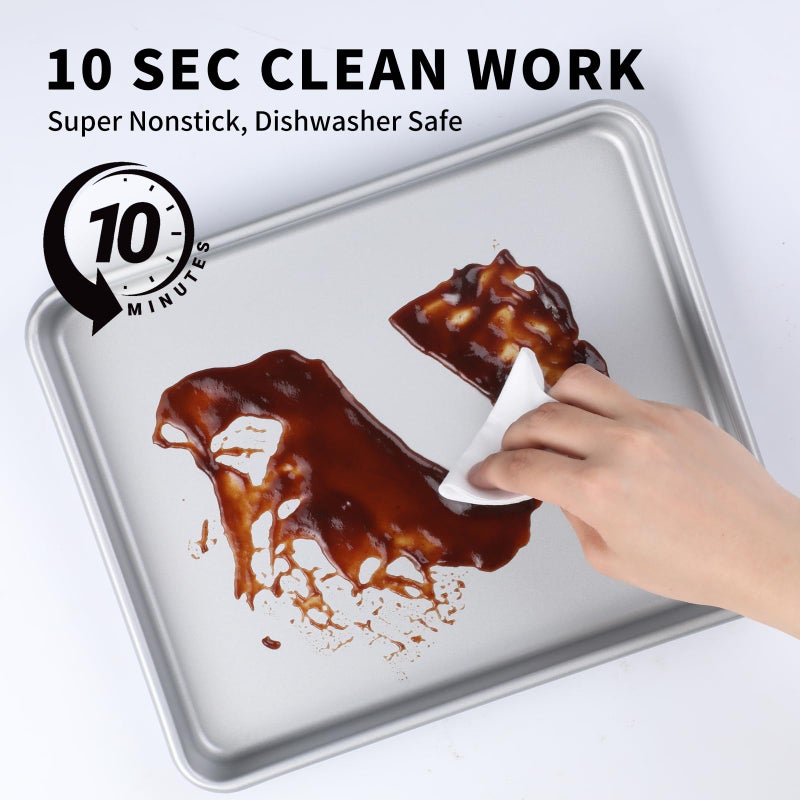 Shinsin 2-PACK مقالي فرن محمصة للخبز Shinsin 9X11 صواني خبز غير لاصقة 57٪ مجموعة مقالي كوكيز أكثر سمكًا آمنة للاستخدام في غسالة الأطباق وصواني بديلة صغيرة شديدة التحمل لمحمصة الخبز Cven (فضية) - Image 4